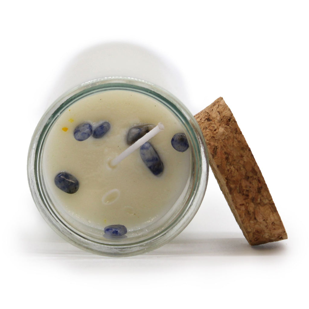 Magic Spell Candle for Protection with Sodalite and Dragon Blood