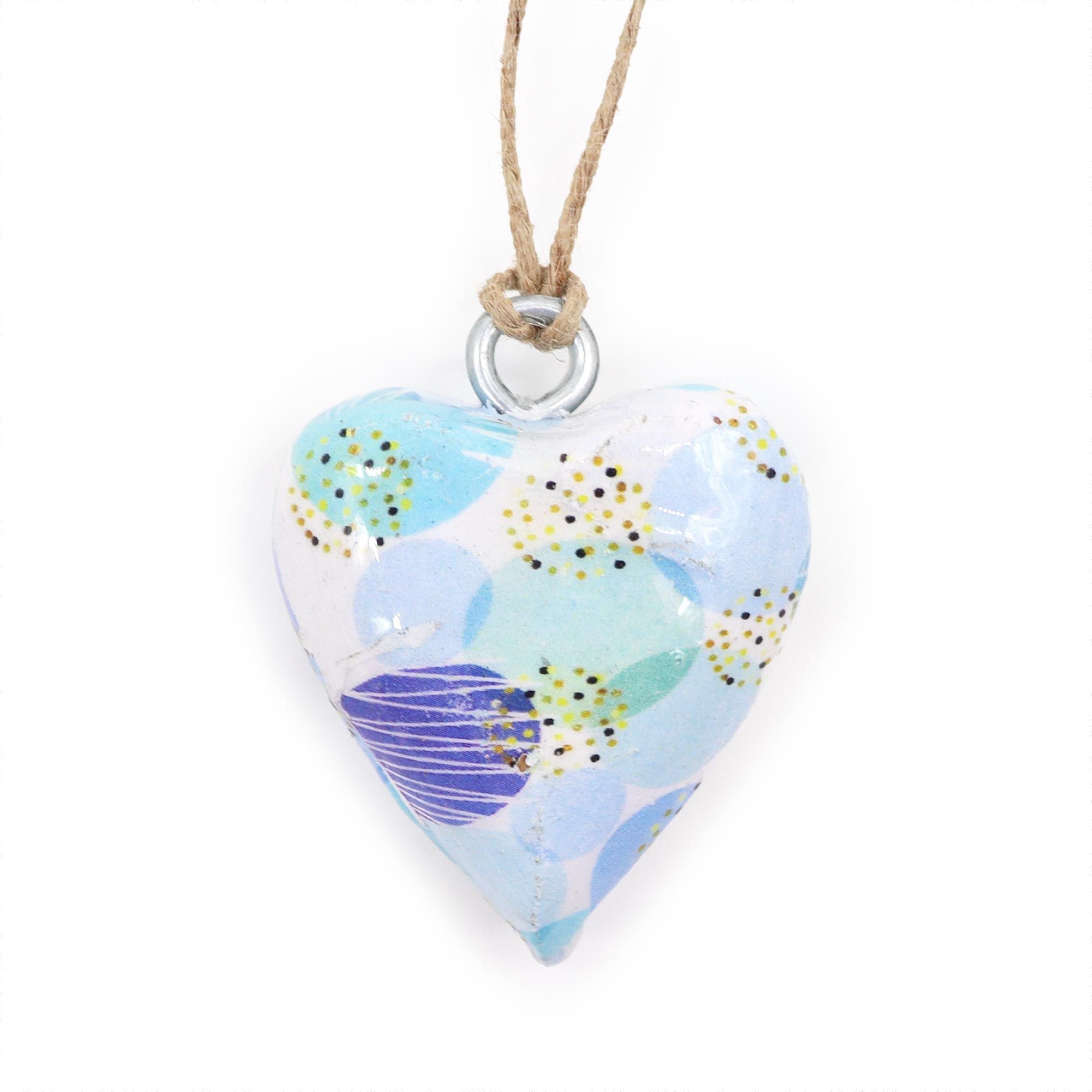 Small Decor Wood Heart in Blue Abstract Design for Home Styling