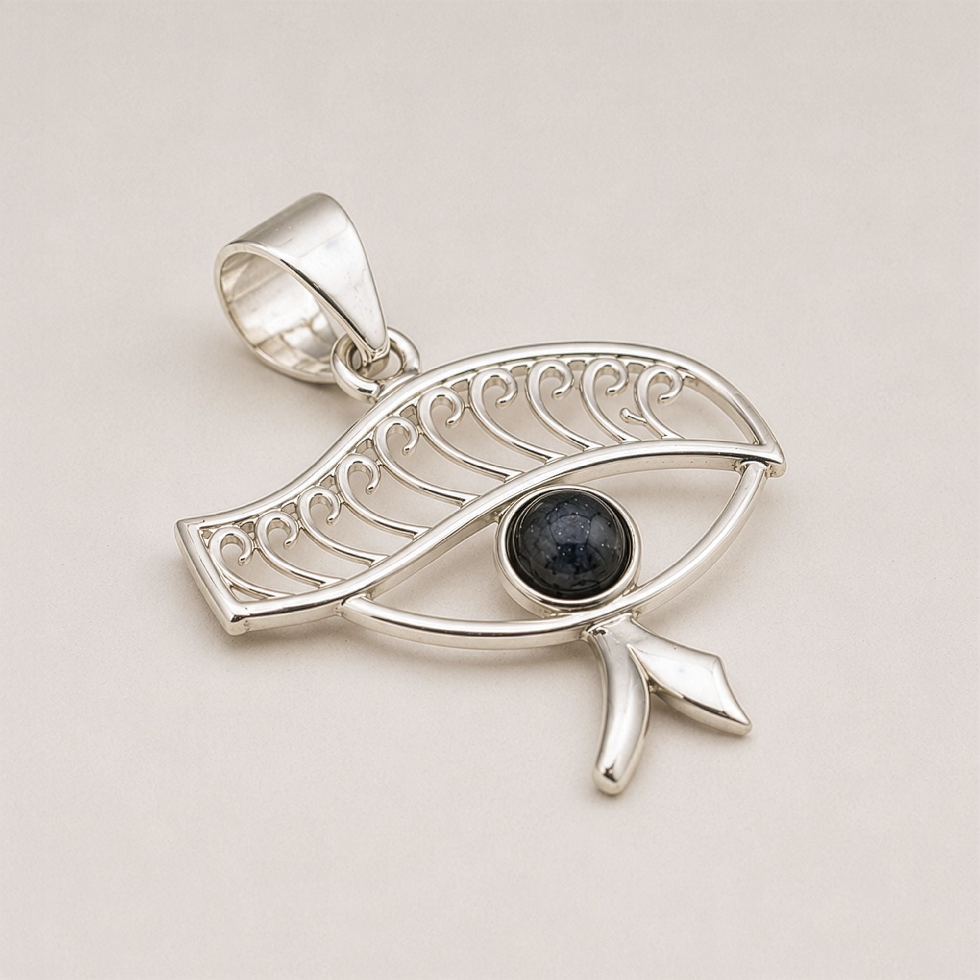 Indian Devotional Pendant with Cleopatra Eye and Iolite Stone