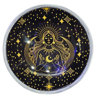 Triple Leg Enamelled Offering Plate - Gold Goddess on Black