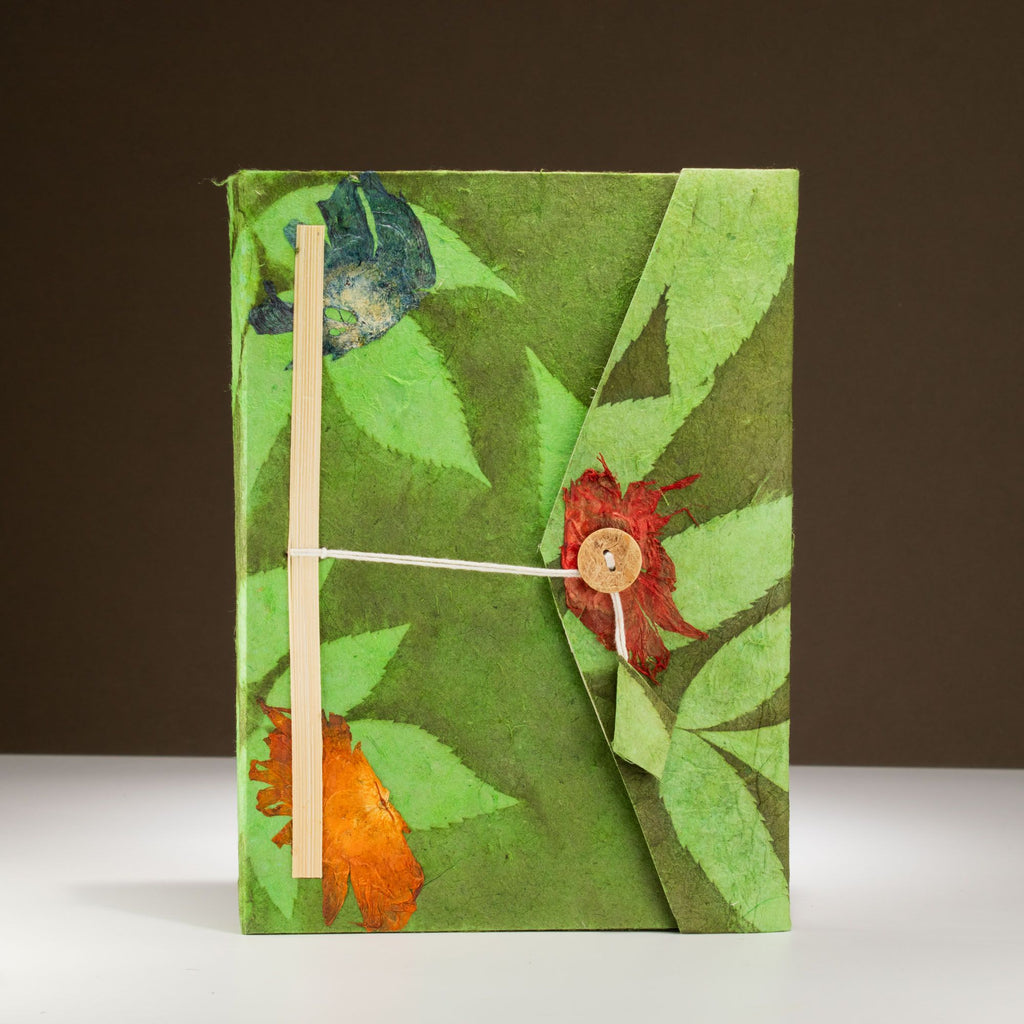 Lokta Large Bold Floral Notebook in Moss Green with Bookmark