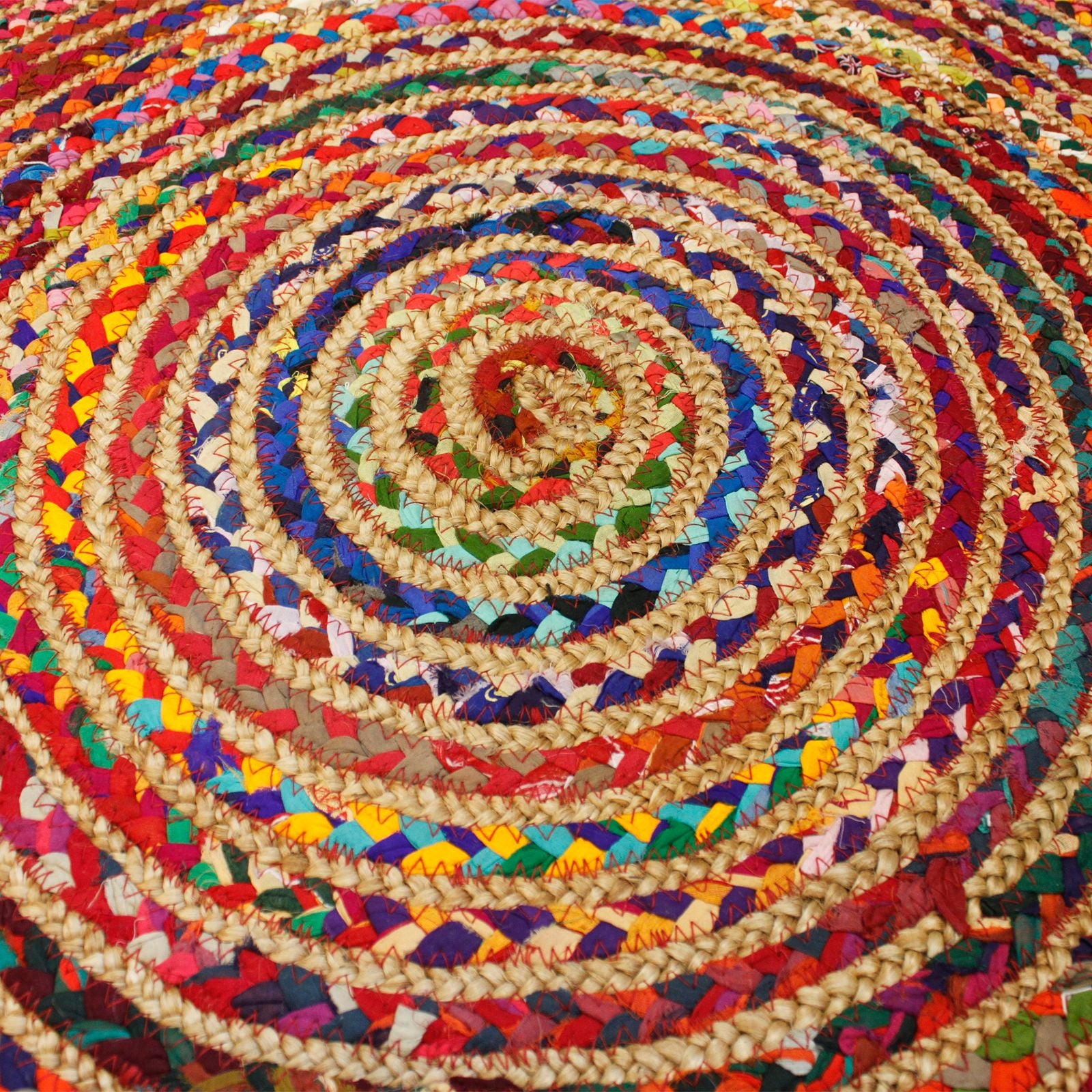 Round Jute and Recycled Cotton Rug 150 cm for Stylish Living Areas