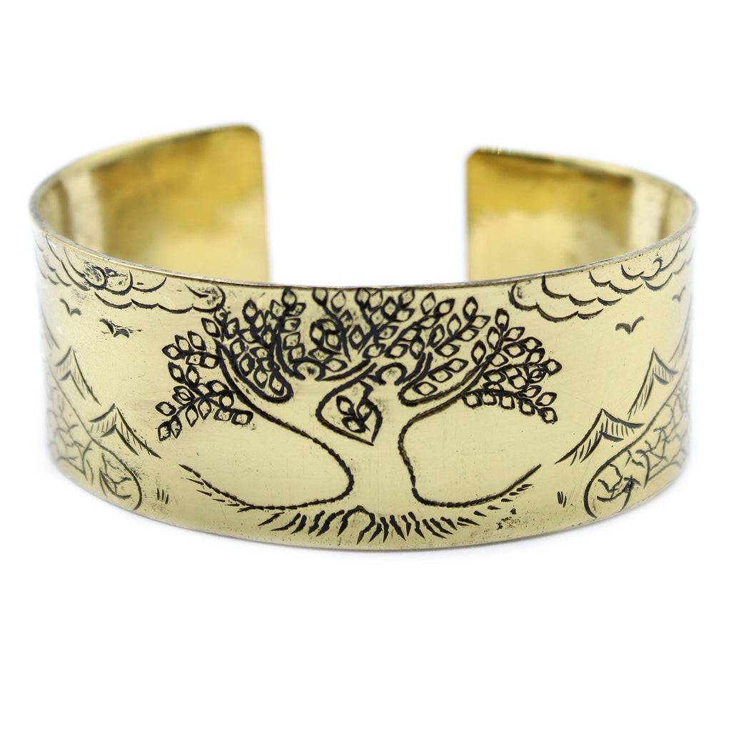 Brass Tibetan Mantra Bracelet with Elegant Tree of Life Design
