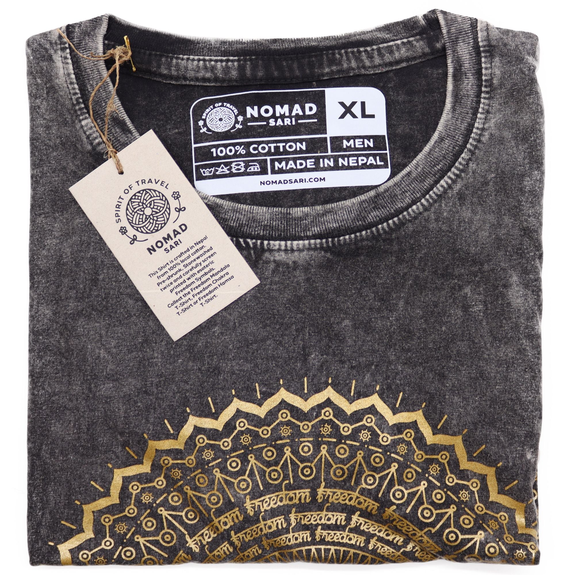 Nomad Sari Stonewashed Cotton T Shirt with Bold Mandala Design