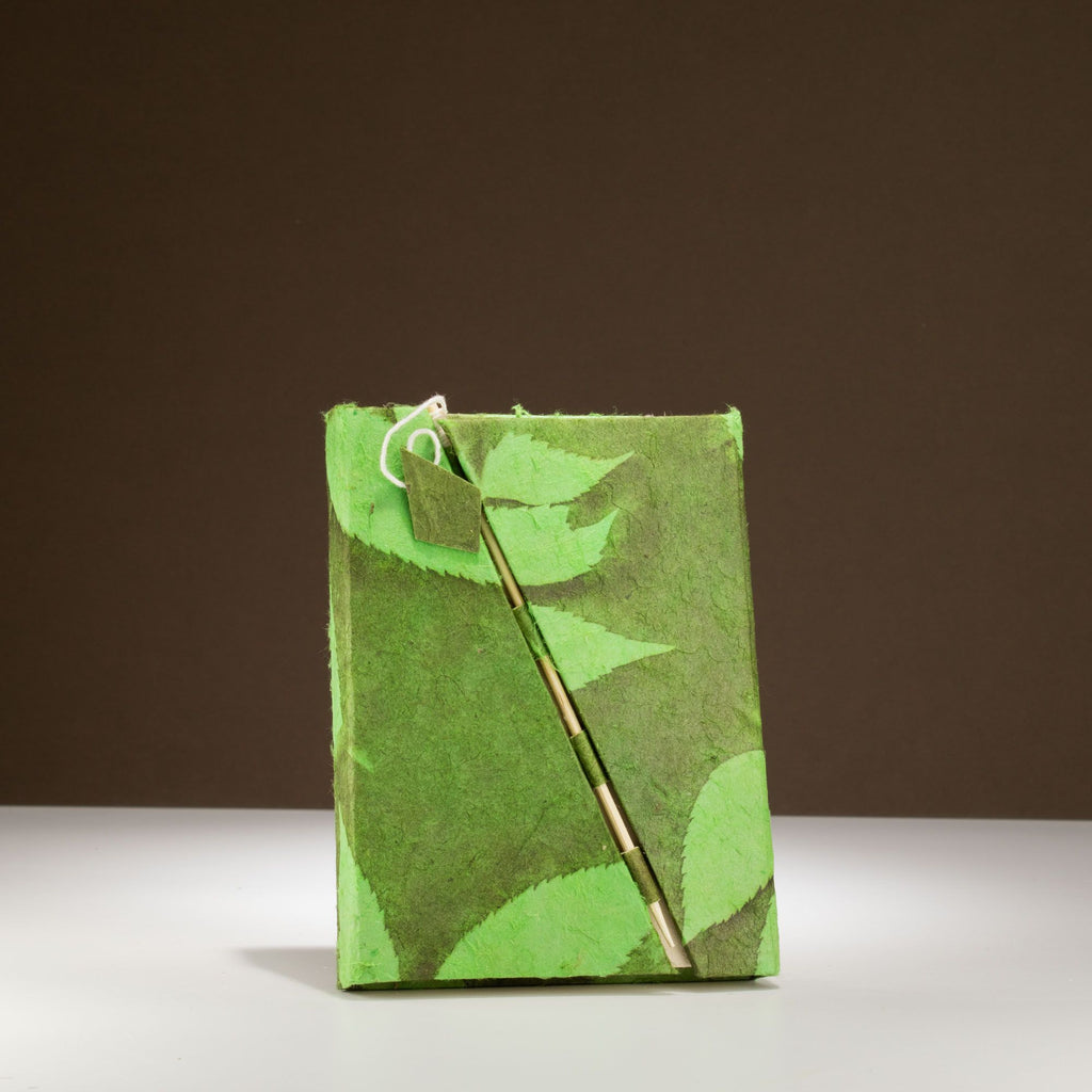 Lokta Floral Design Bamboo Lock Notebook in Soft Moss Green