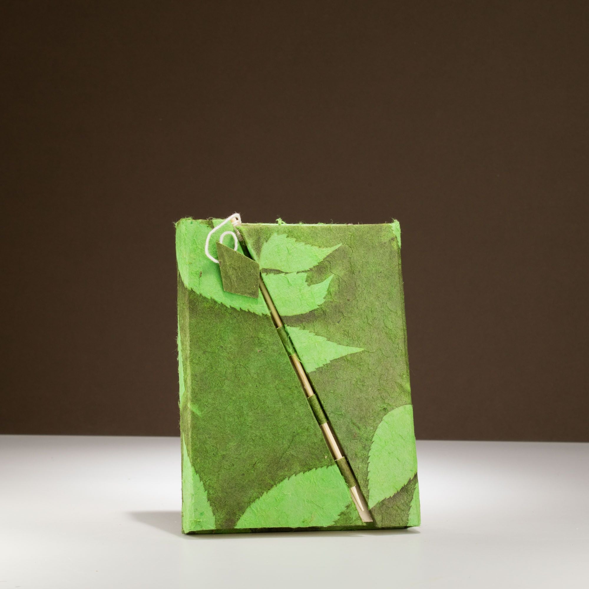 Lokta Floral Design Bamboo Lock Notebook in Soft Moss Green
