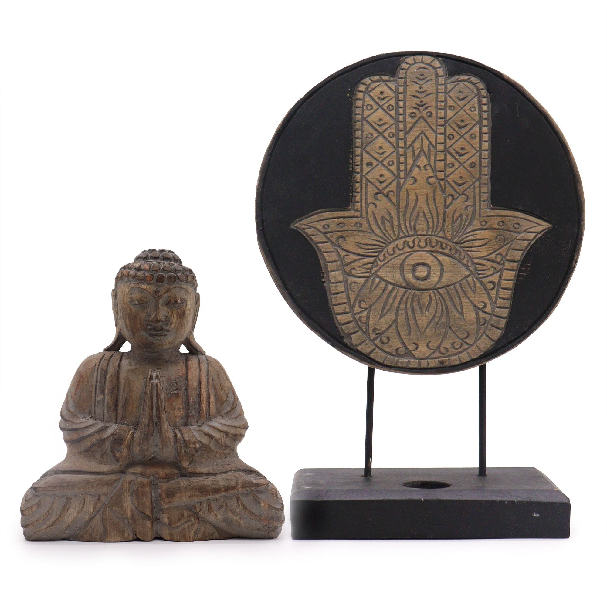 Buddha Feng Shui Set with Hamsa Design in Serene Grey Colour
