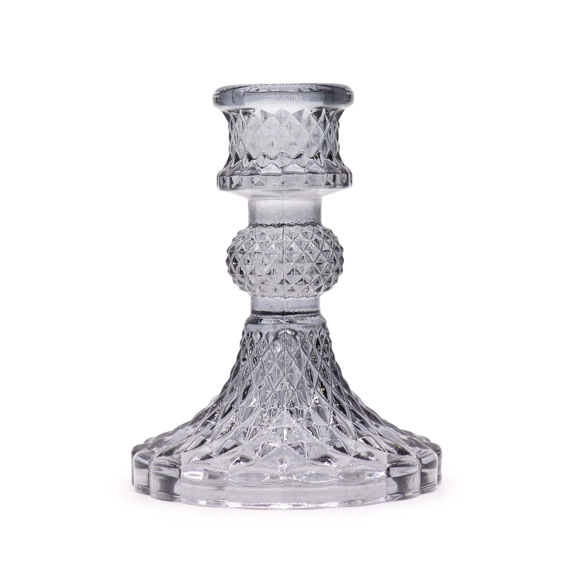 Vintage Dinner Candle Holder in Midnight Grey Glass Design