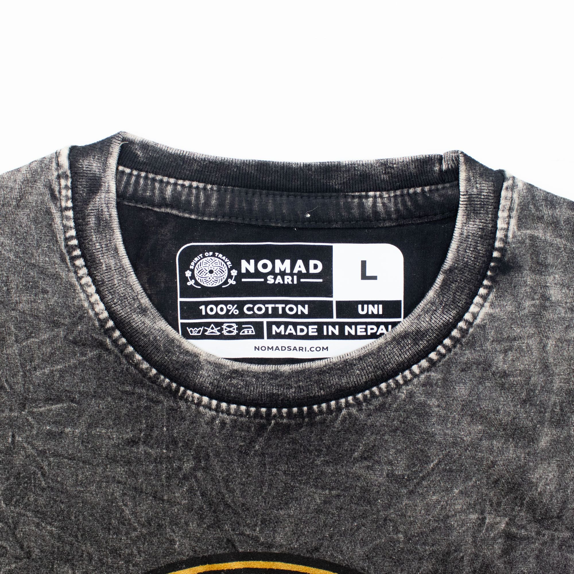 Nomad Sari Stonewashed Cotton T Shirt Rebel Charcoal Large Size