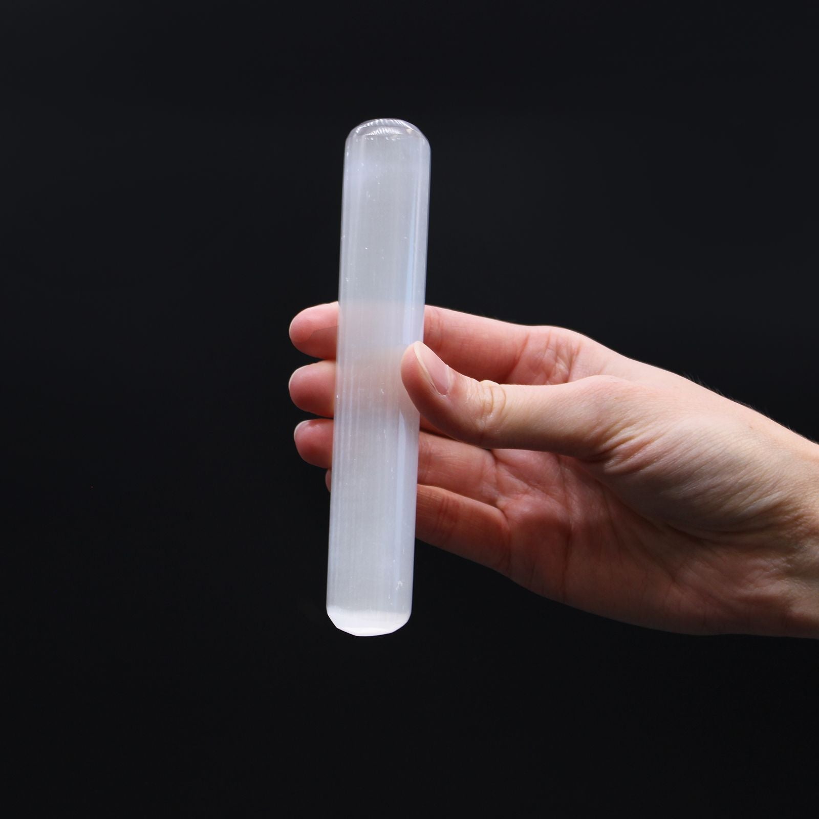 Selenite Wand 16 cm Round Both Ends for Enchanting Displays