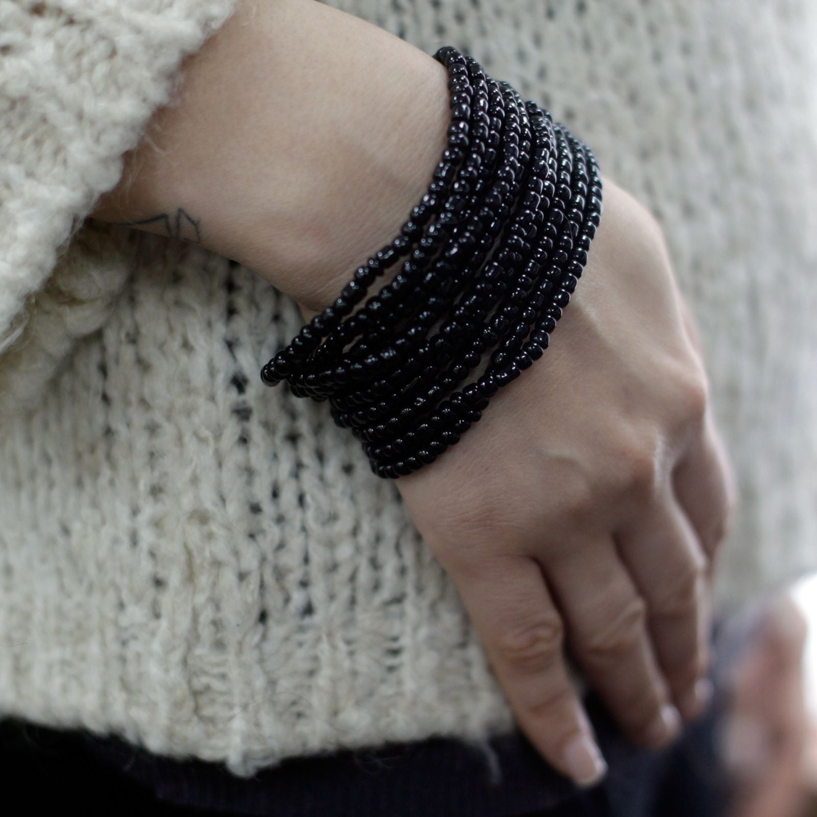 Multi Bead Bangle with Wooden Clasp in Assorted Colours