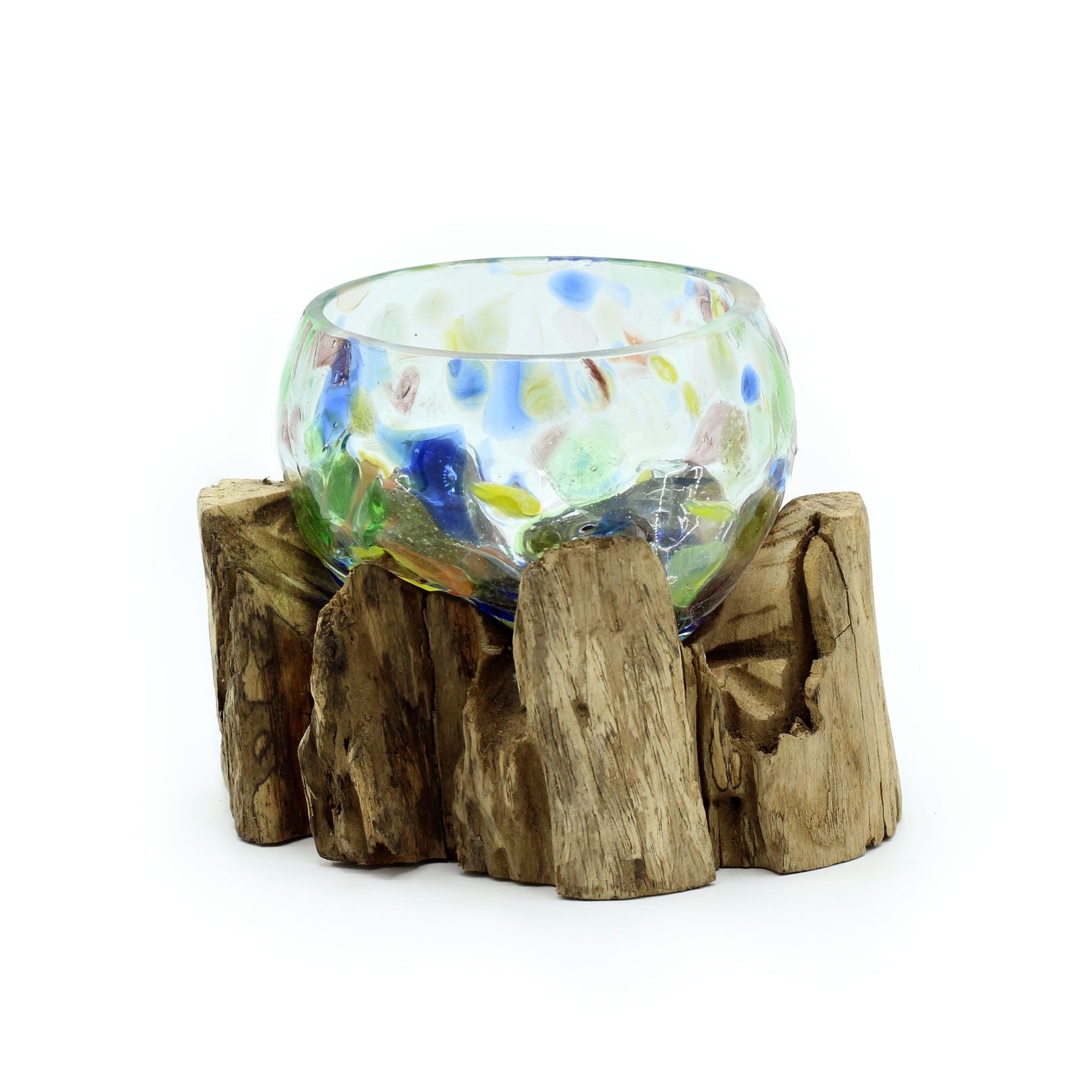 Molten Coloured Glass on Wood Small Bowl for Home Decor