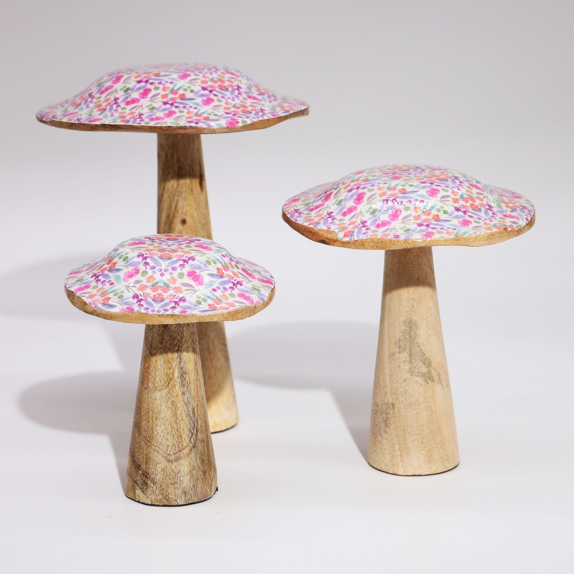 Medium Enamelled Mushroom 15cm with Floral Design for Home Décor