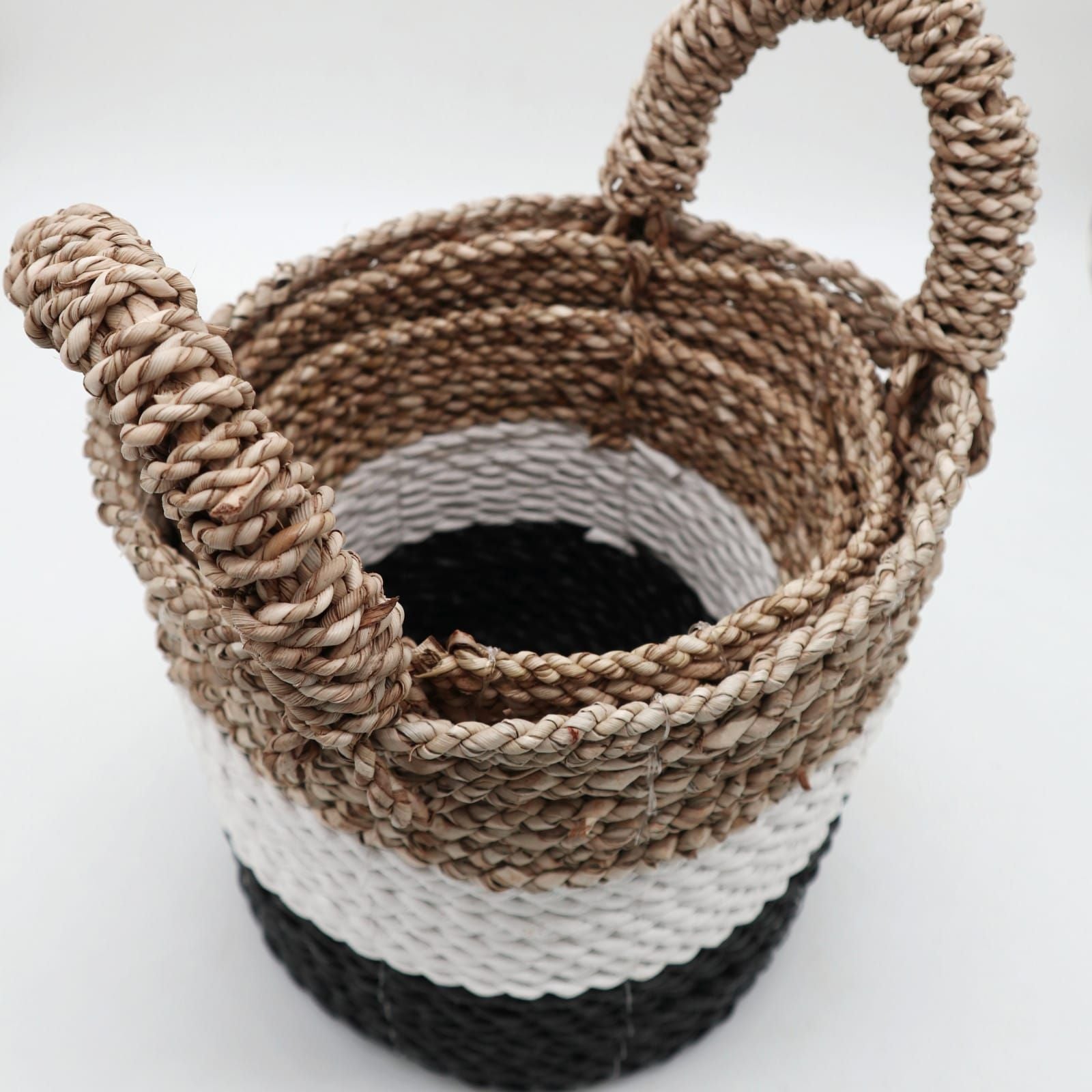 Seagrass Basket Set Dark Grey White Natural for Home Organisation