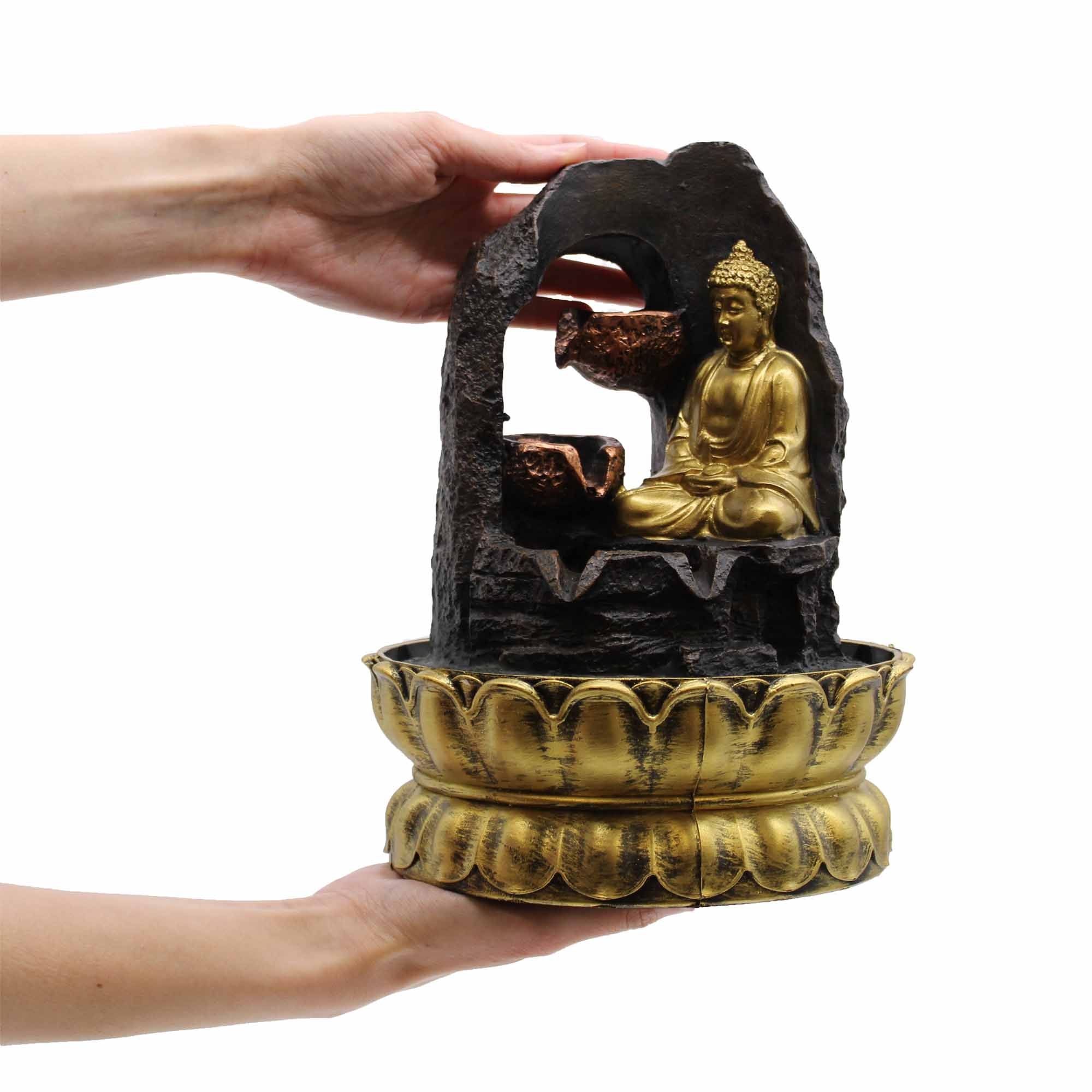Golden Meditating Buddha Tabletop Water Feature 30cm for Decor