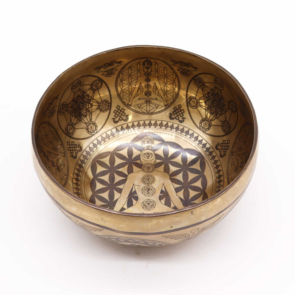 Tibetan Healing Engraved Bowl 16cm with 7 Chakra Symbols Design