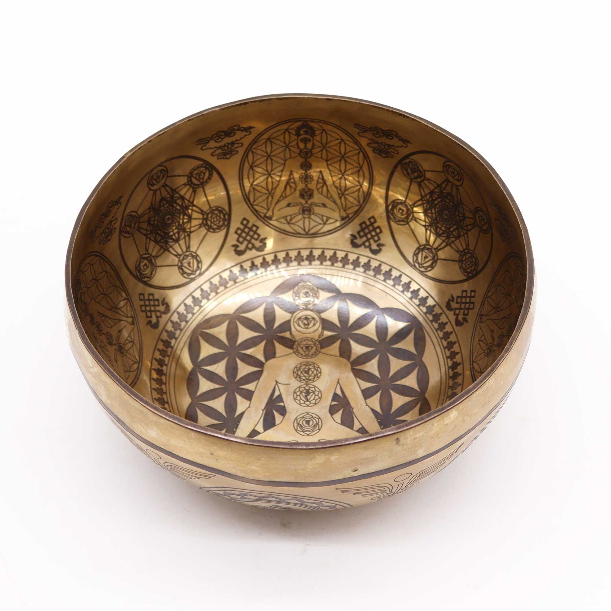 Tibetan Healing Engraved Bowl 16cm with 7 Chakra Symbols Design