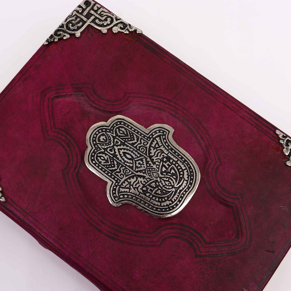 Hefty Red Tan Book with Zinc Hamsa Hand Decor and 200 Pages