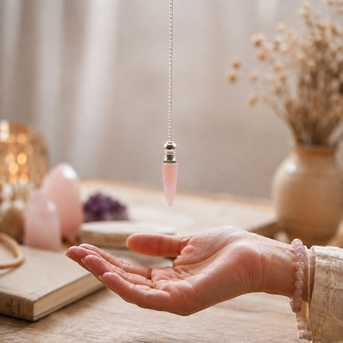 Secret Cavity Discovery of Truth Pendulum - Rose Quartz - Silver Plated