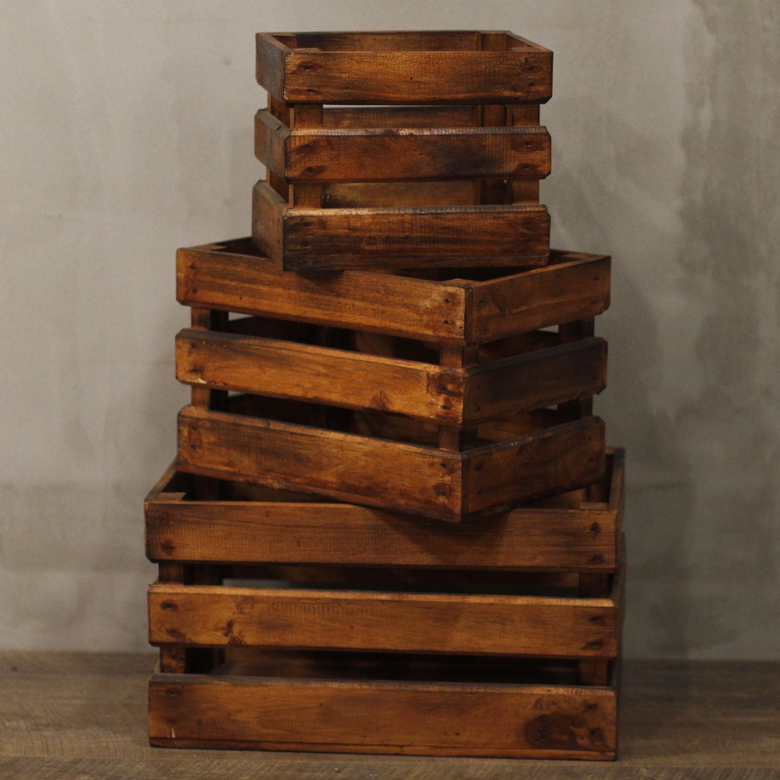 Wooden Storage Crates Set of 3 in Brown for Home Organisation
