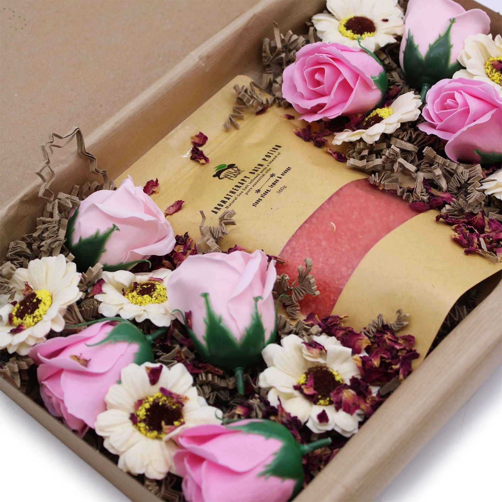 Salt Soak Set Passion with Aromatic Bath Salts and Soap Flowers