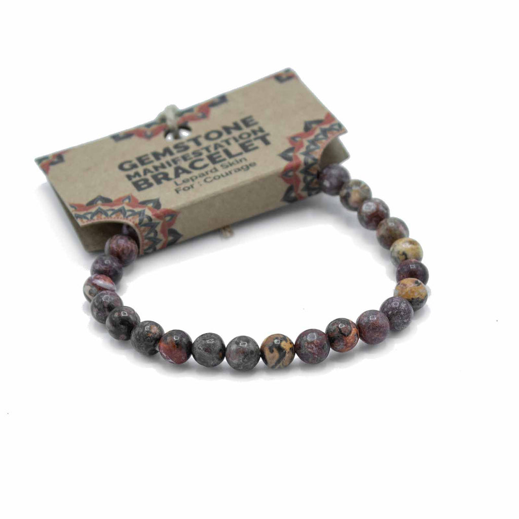 Gemstone Manifestation Bracelet with Leopard Skin Jasper Design