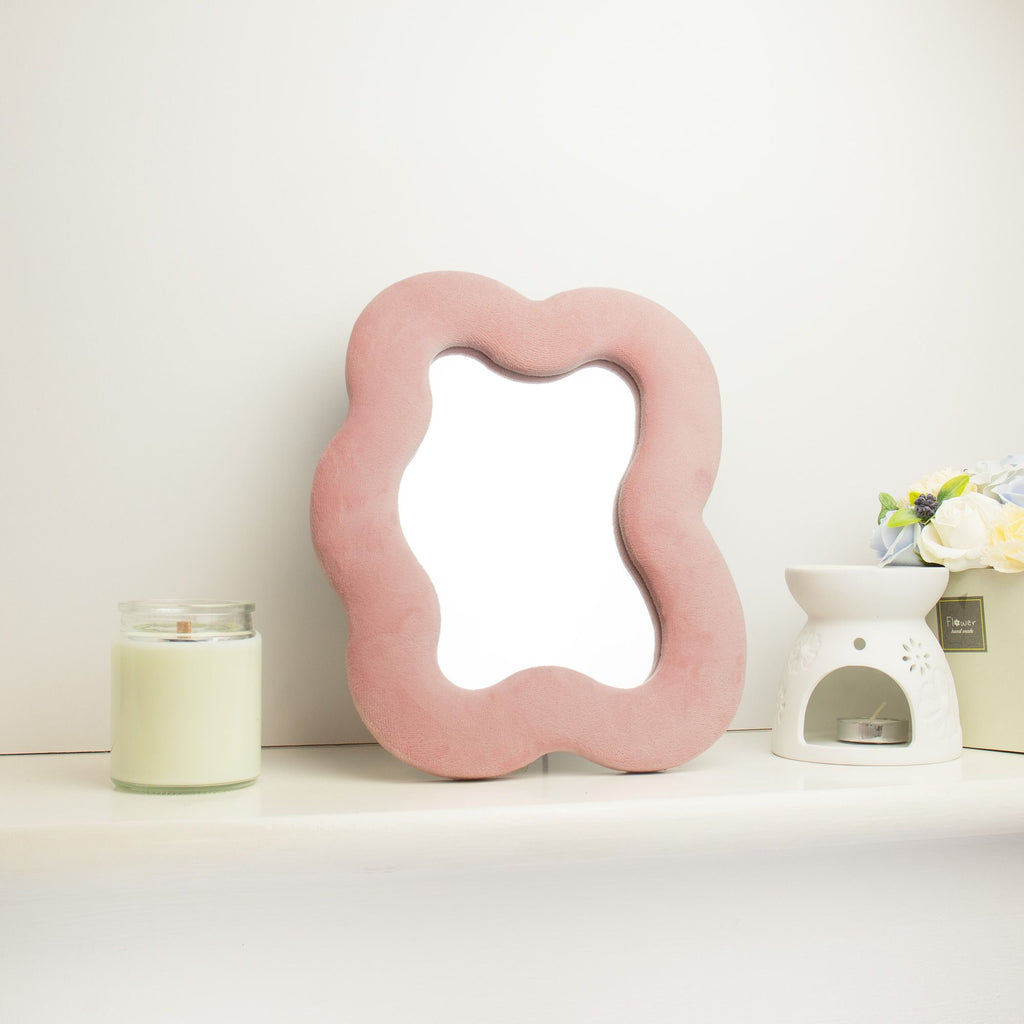 Soft Squiggly Mirror in Square Pebble Rose Blush for Home Decor
