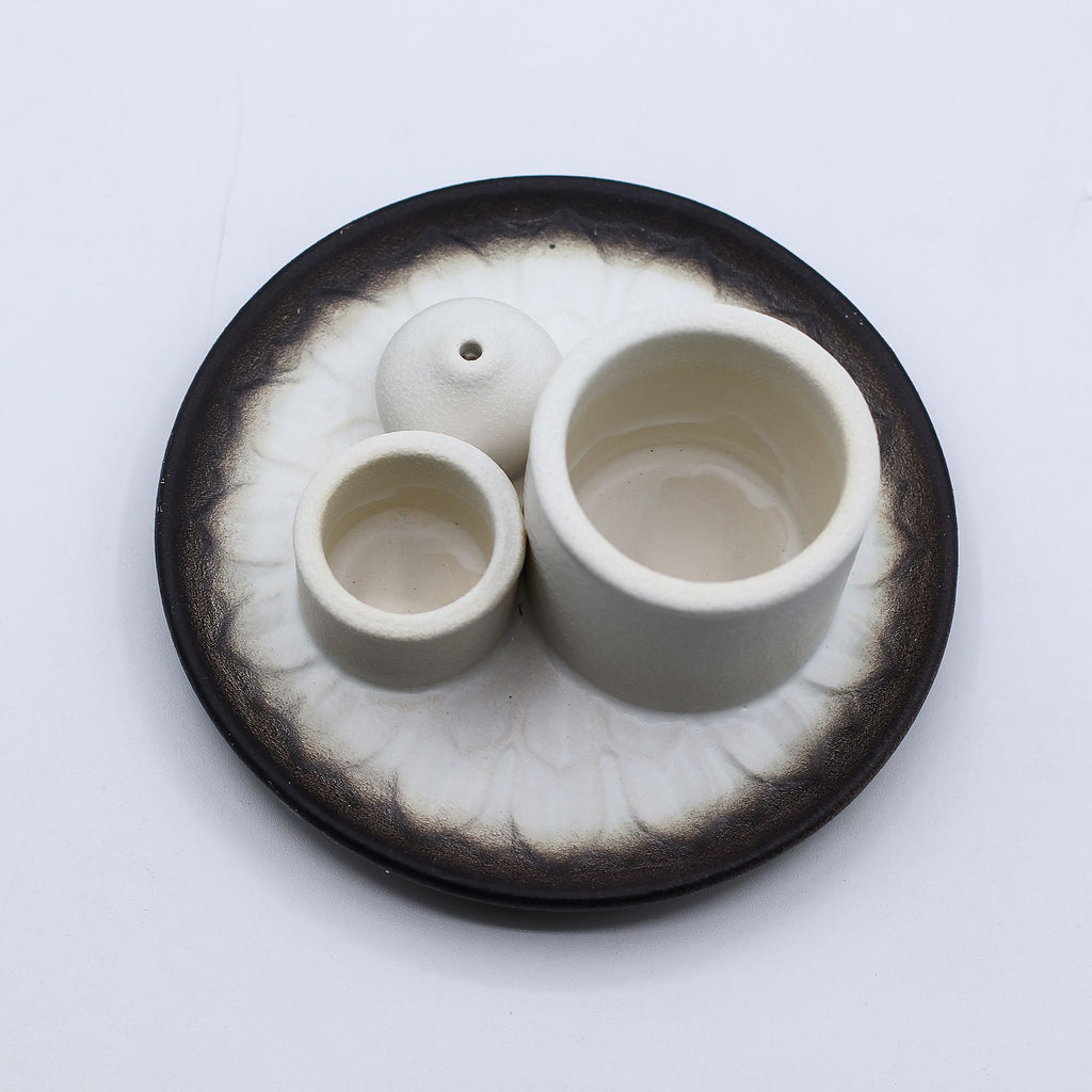 Palo Santo Stick & Smudge Holder with Mandala White Grey Design