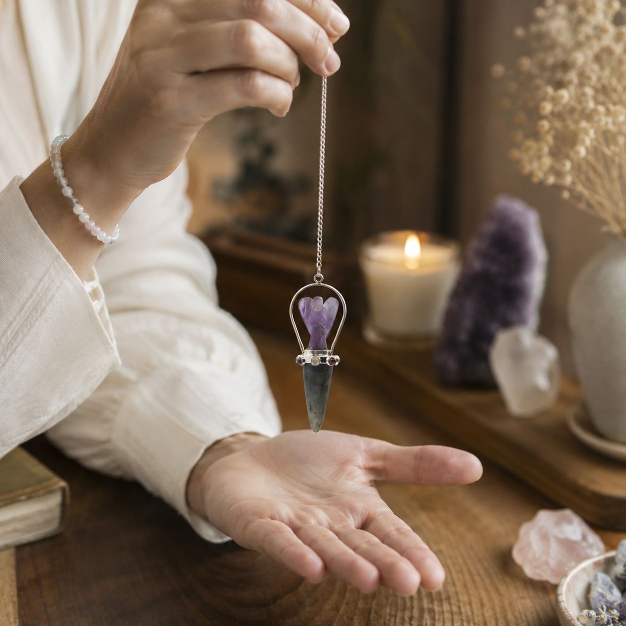 Veilwalker Two Piece Angel Pendulum with Labradorite & Amethyst