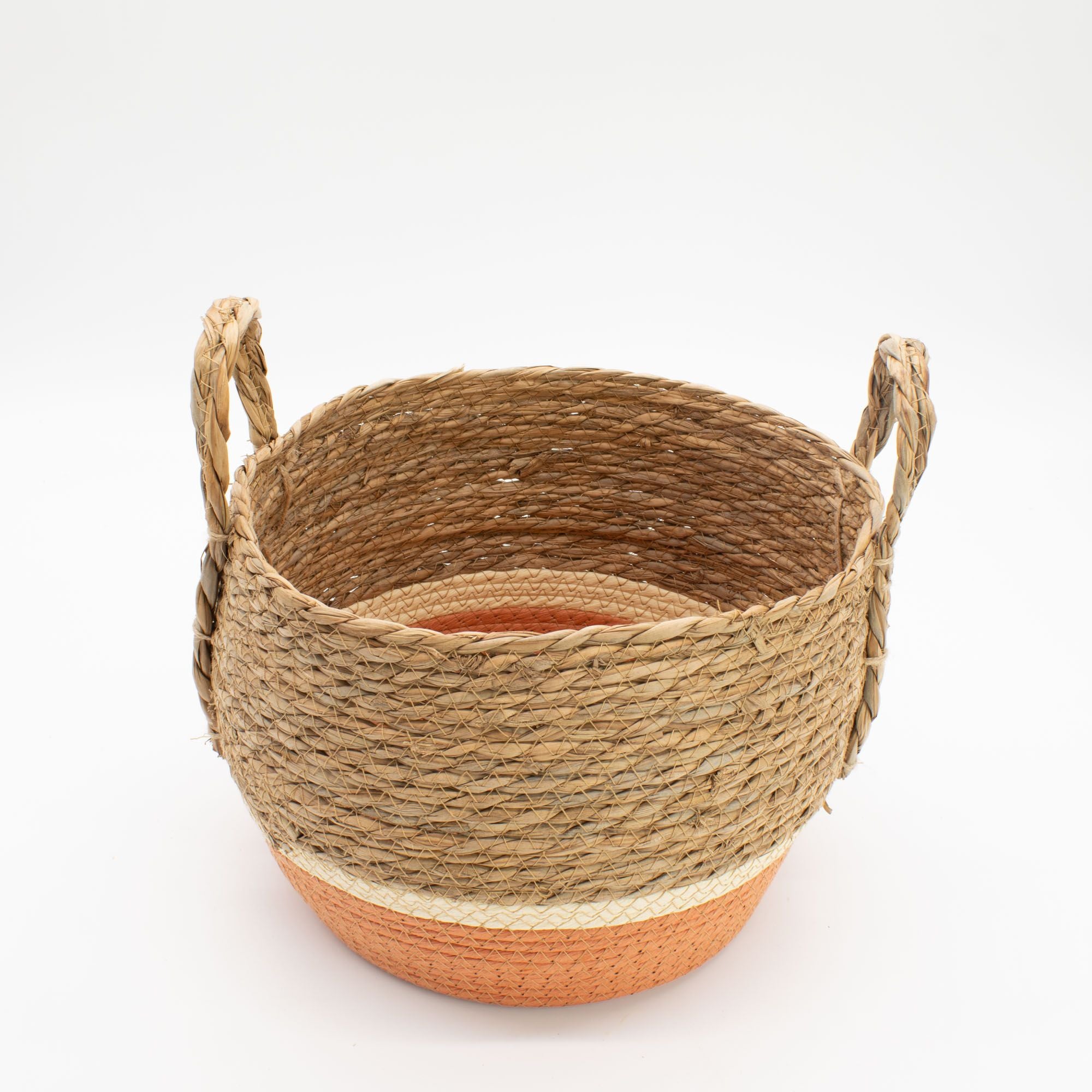 Straw and Seagrass Large Baskets Set of Three in Natural Orange