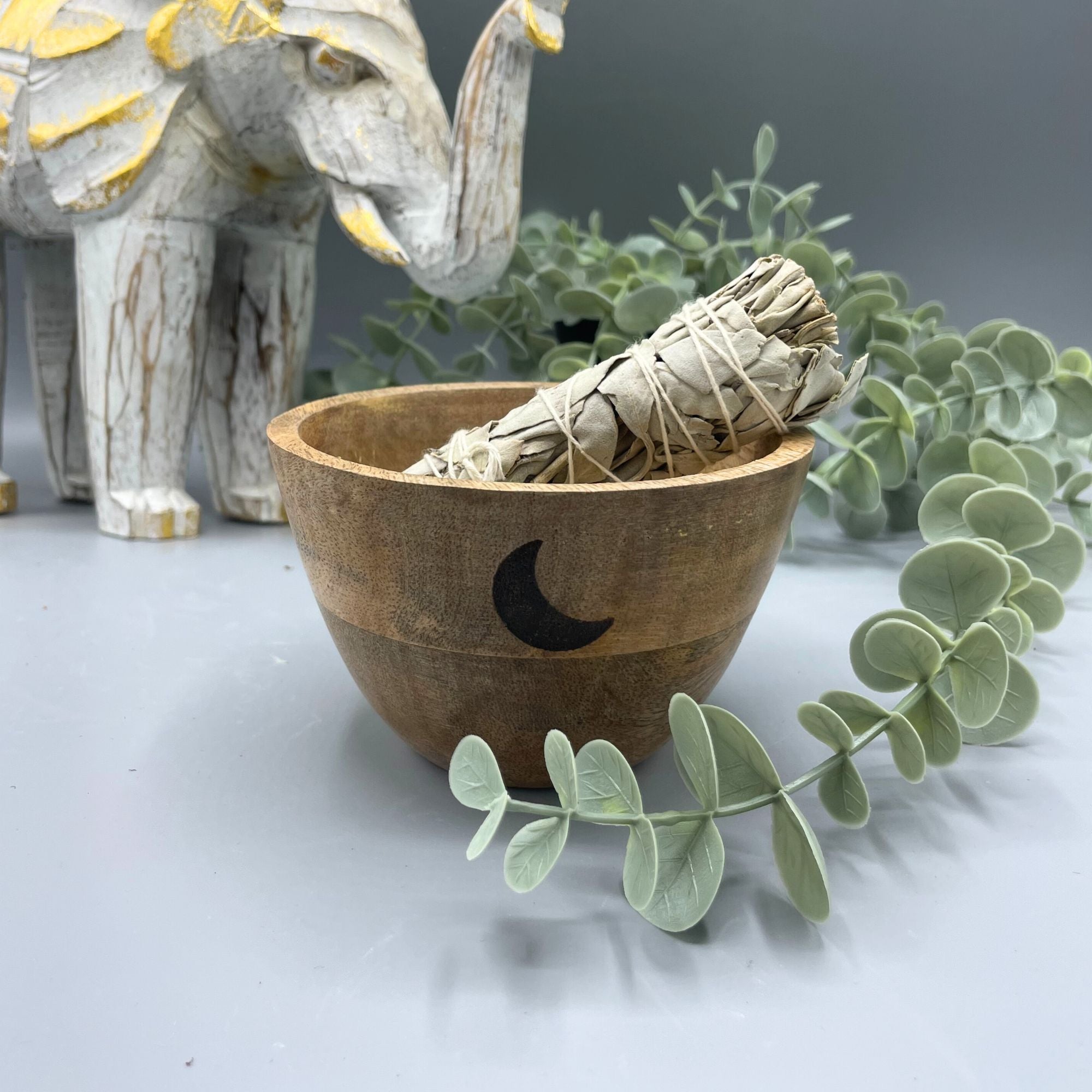Wooden Smudge and Ritual Offerings Bowl with Three Moons Design