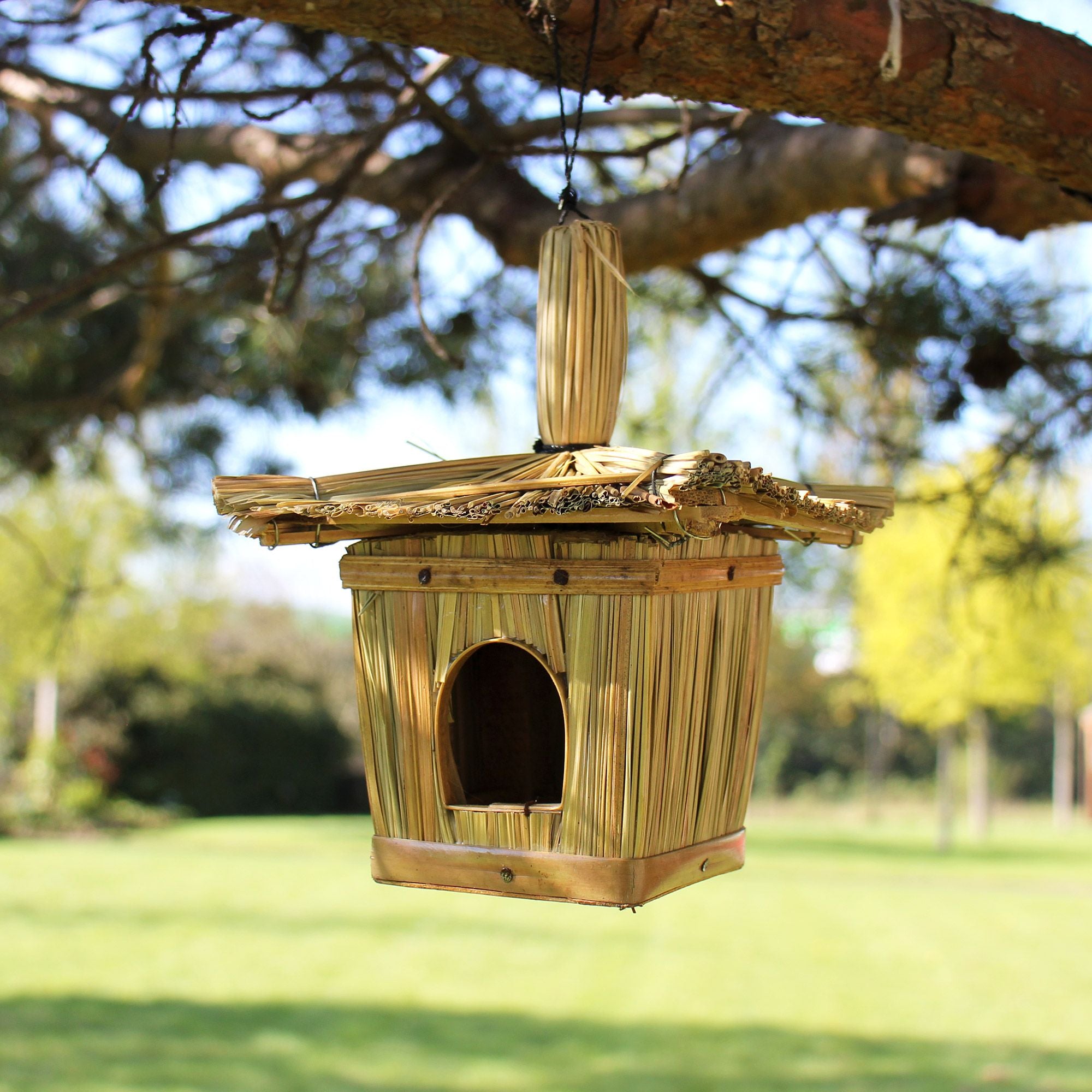 Small Square Seagrass Bird Box 18x13cm for Charming Garden Decor