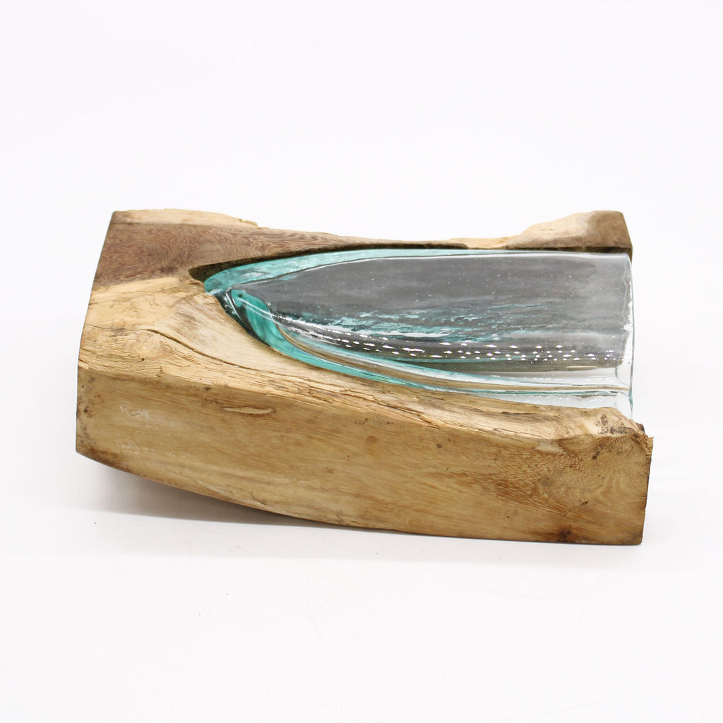 Molton Glass V Shaped Art Vase on Wood for Home Decor