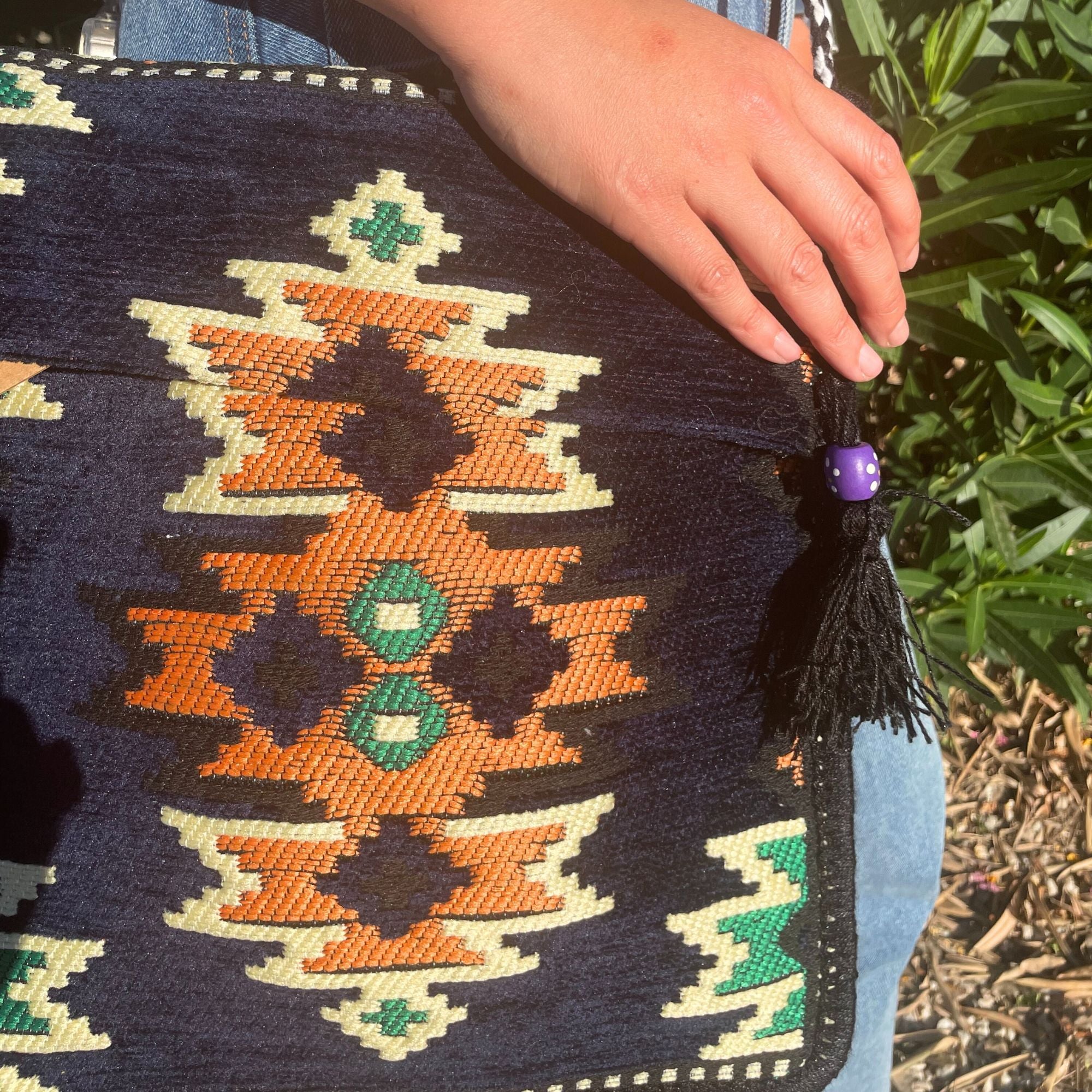 Dark Navy Kilim Messenger Festival Bag for Summer Outings