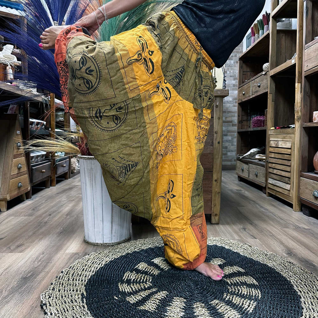 Yoga and Festival Pants with Aladdin Print in Vibrant Orange