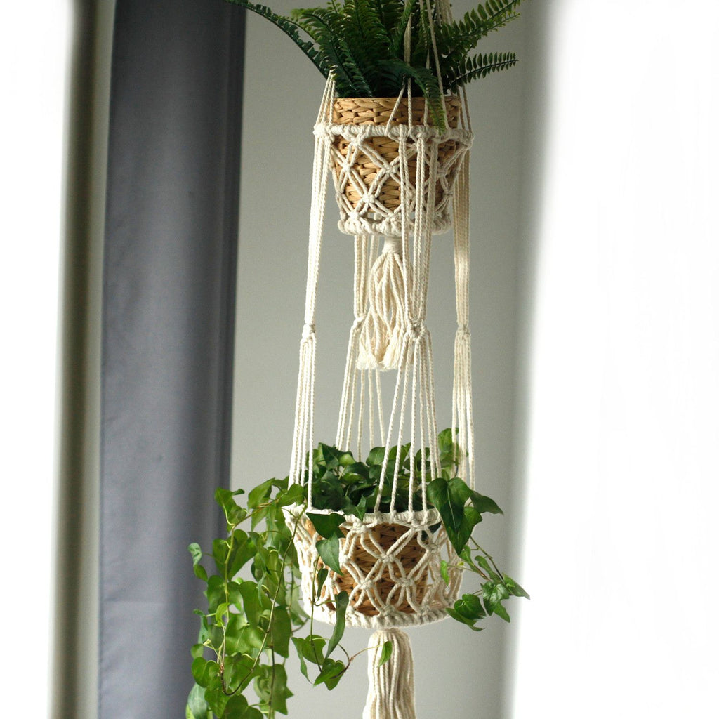 Macrame Pot Holder Double Holder for Stylish Home Plant Décor