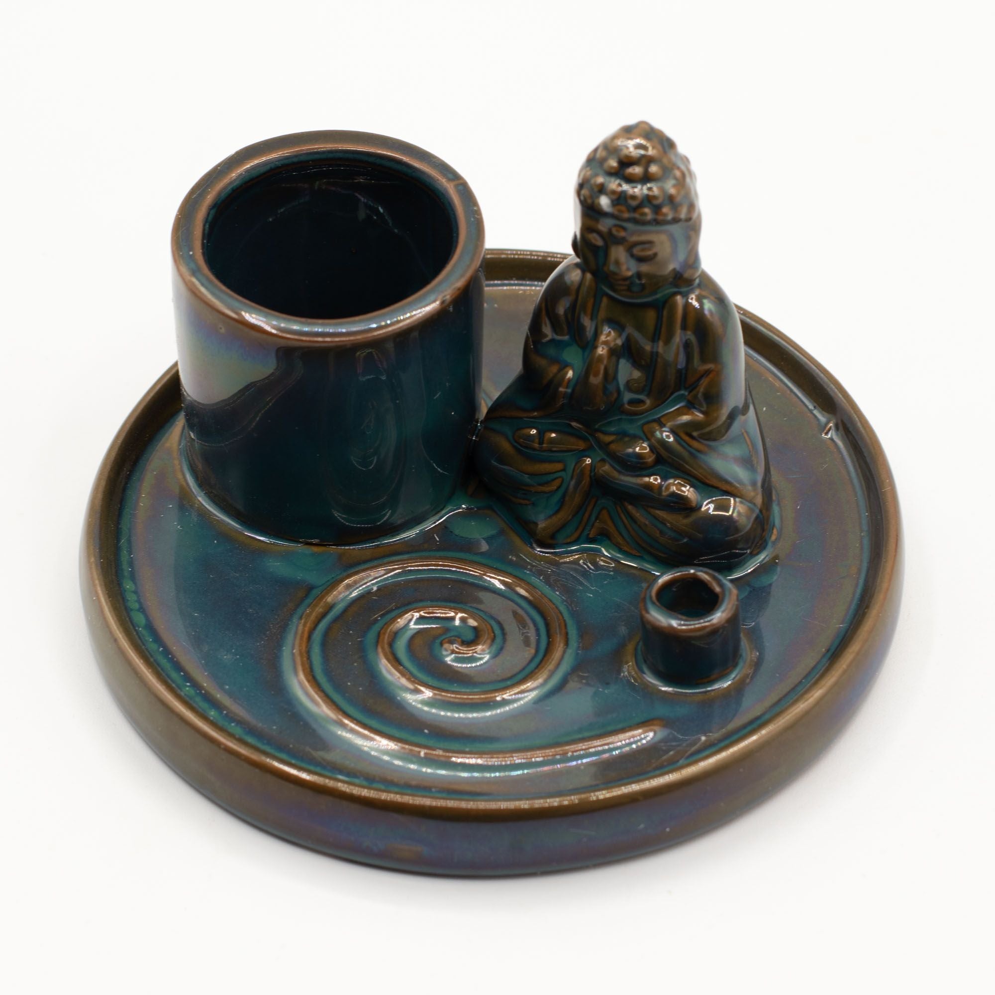 Multi Purpose Buddha Incense Plate in Ceramic Blue Design