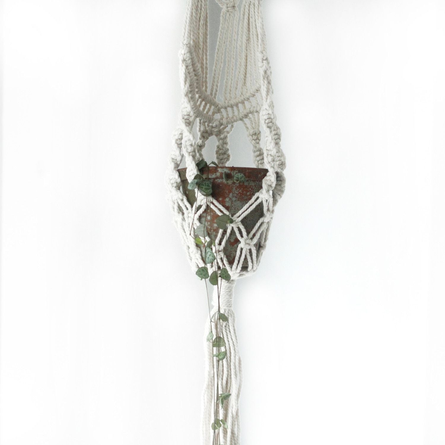Macrame Pot Holder Long With Ratten Hoop for Home Decor Style