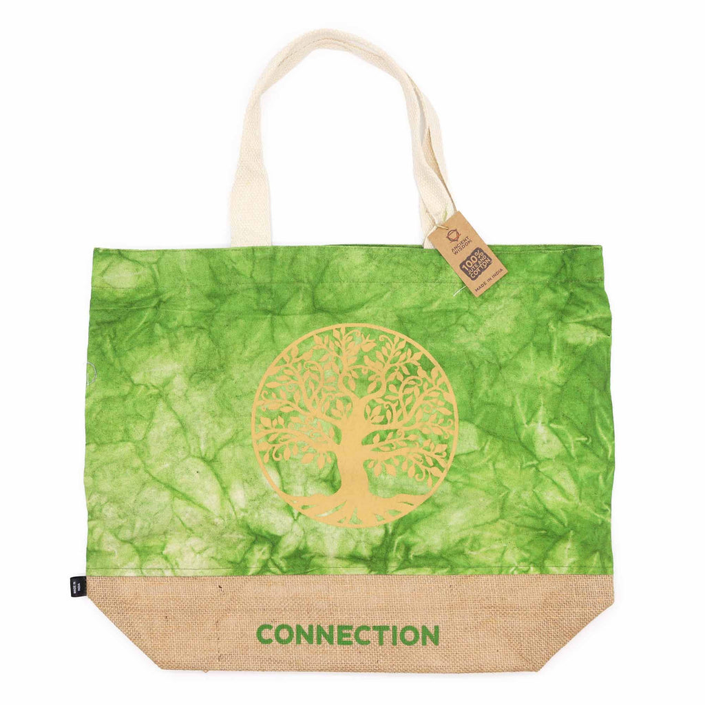 All Natural Bag in Green Stonewash Featuring Tree of Life Design