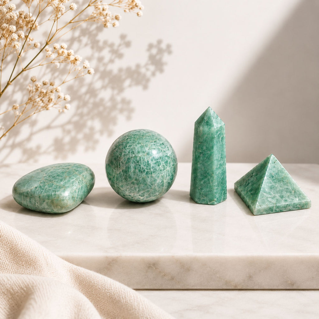 Four Gemstone Shapes Set of Amazonite for Home Decor Accents