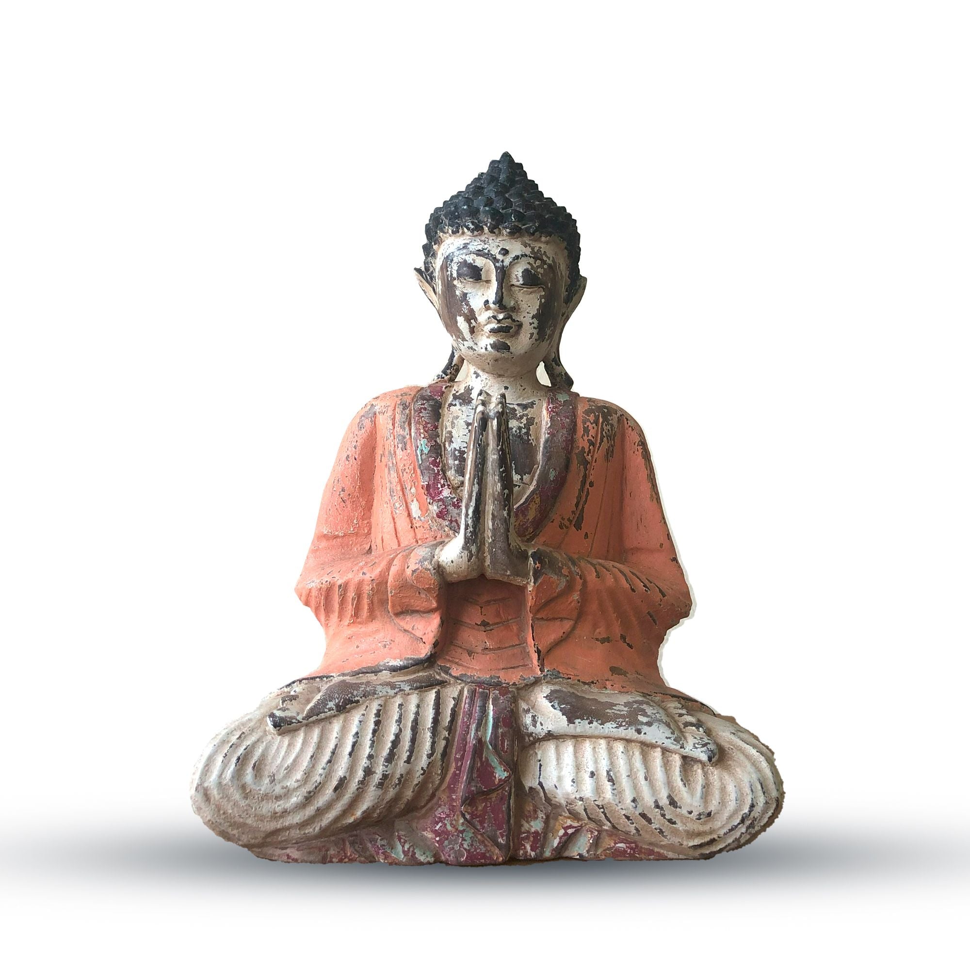 Vintage Orange Hand Carved Buddha Statue 30cm for Home Decor
