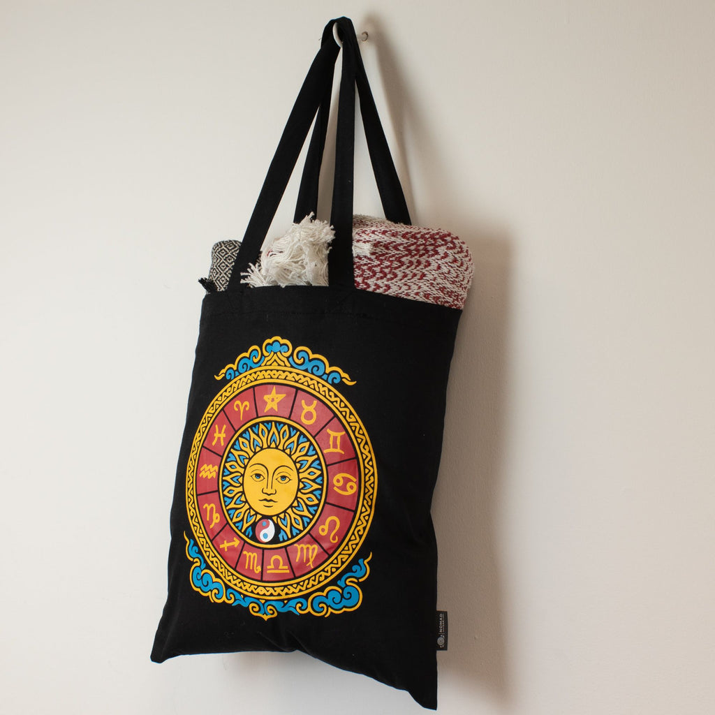 Zodiac Sun Black Tote Bag with Iconic Classic Design for Daily Use