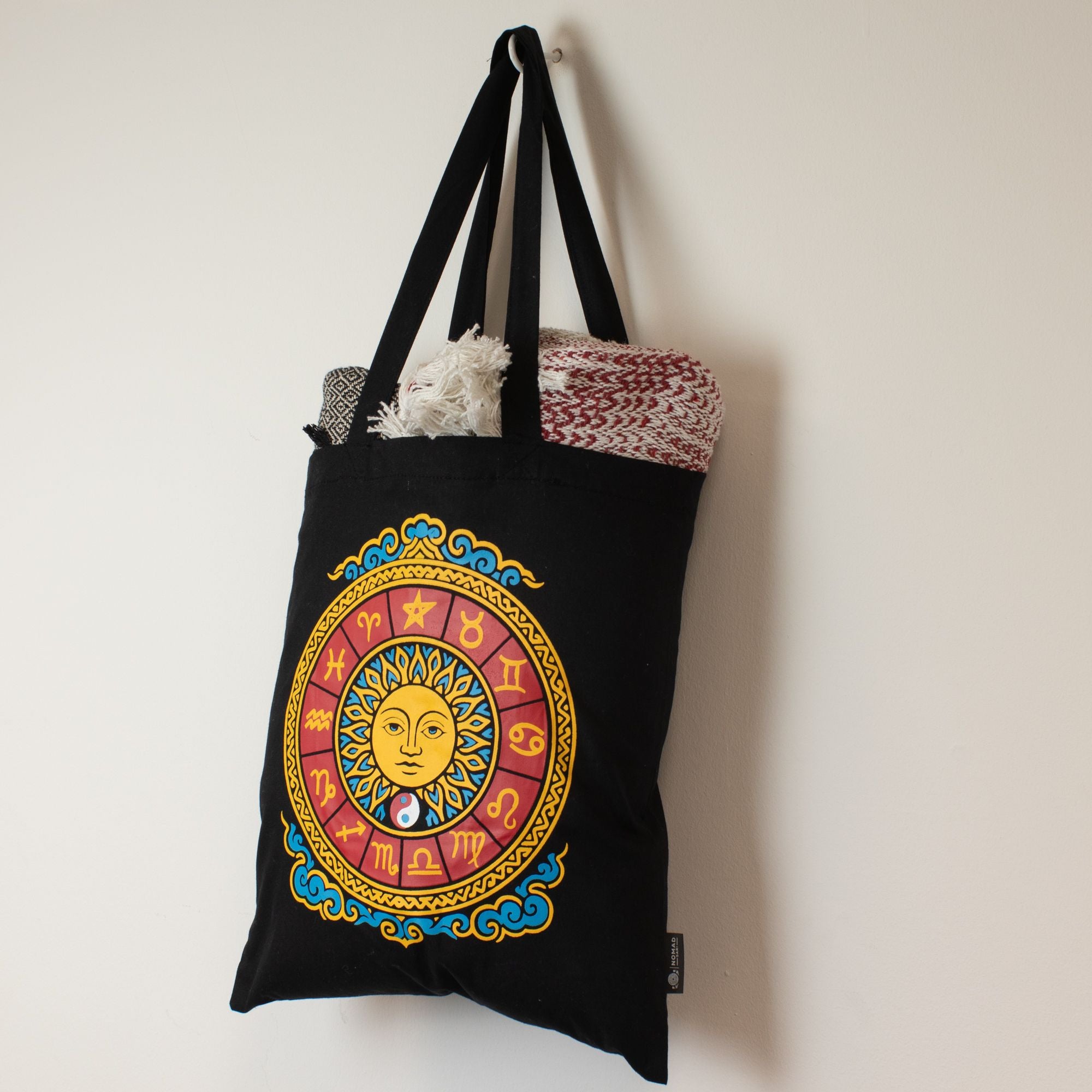 Zodiac Sun Black Tote Bag with Iconic Classic Design for Daily Use