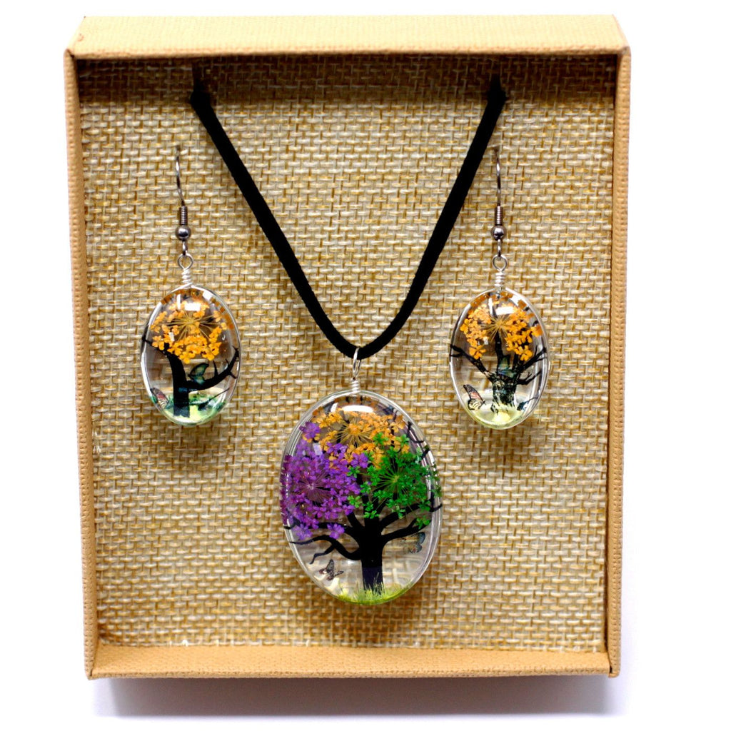 Pressed Flowers Tree of Life Set in Mixed Colours for Nature Lovers