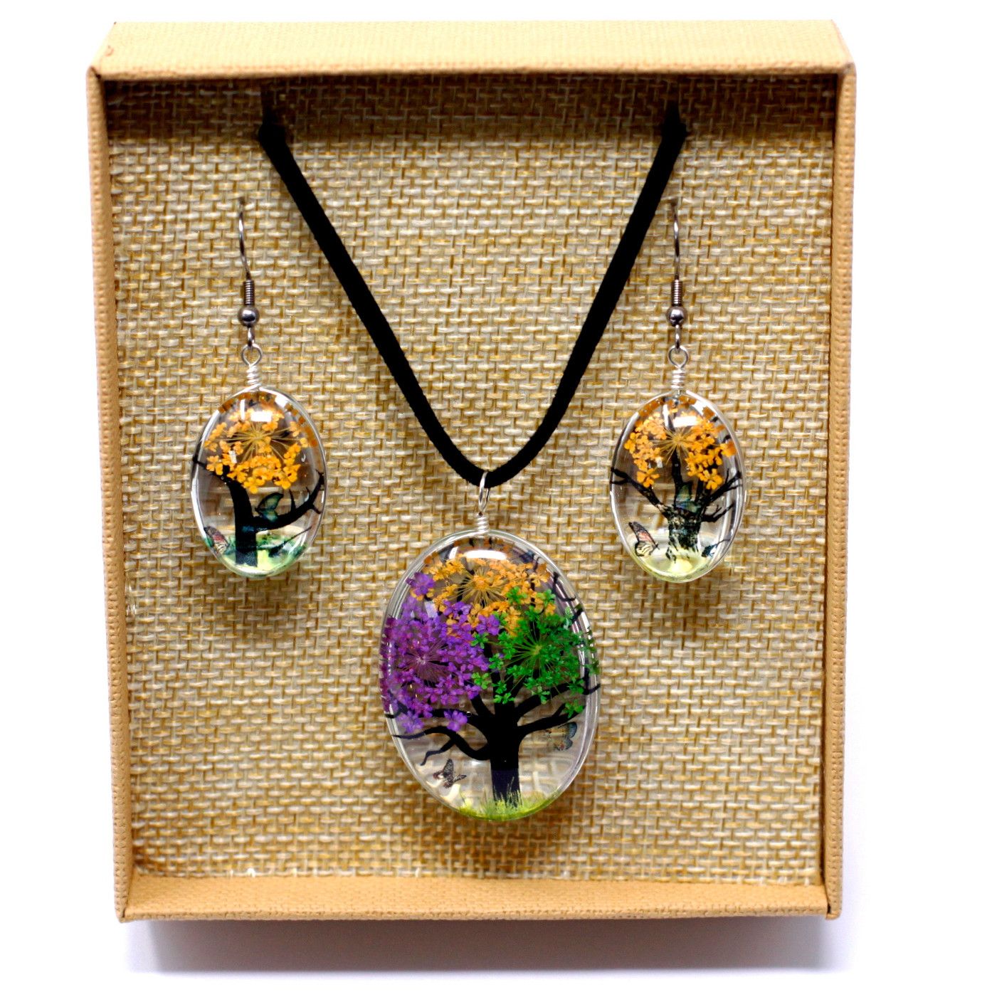 Pressed Flowers Tree of Life Set in Mixed Colours for Nature Lovers