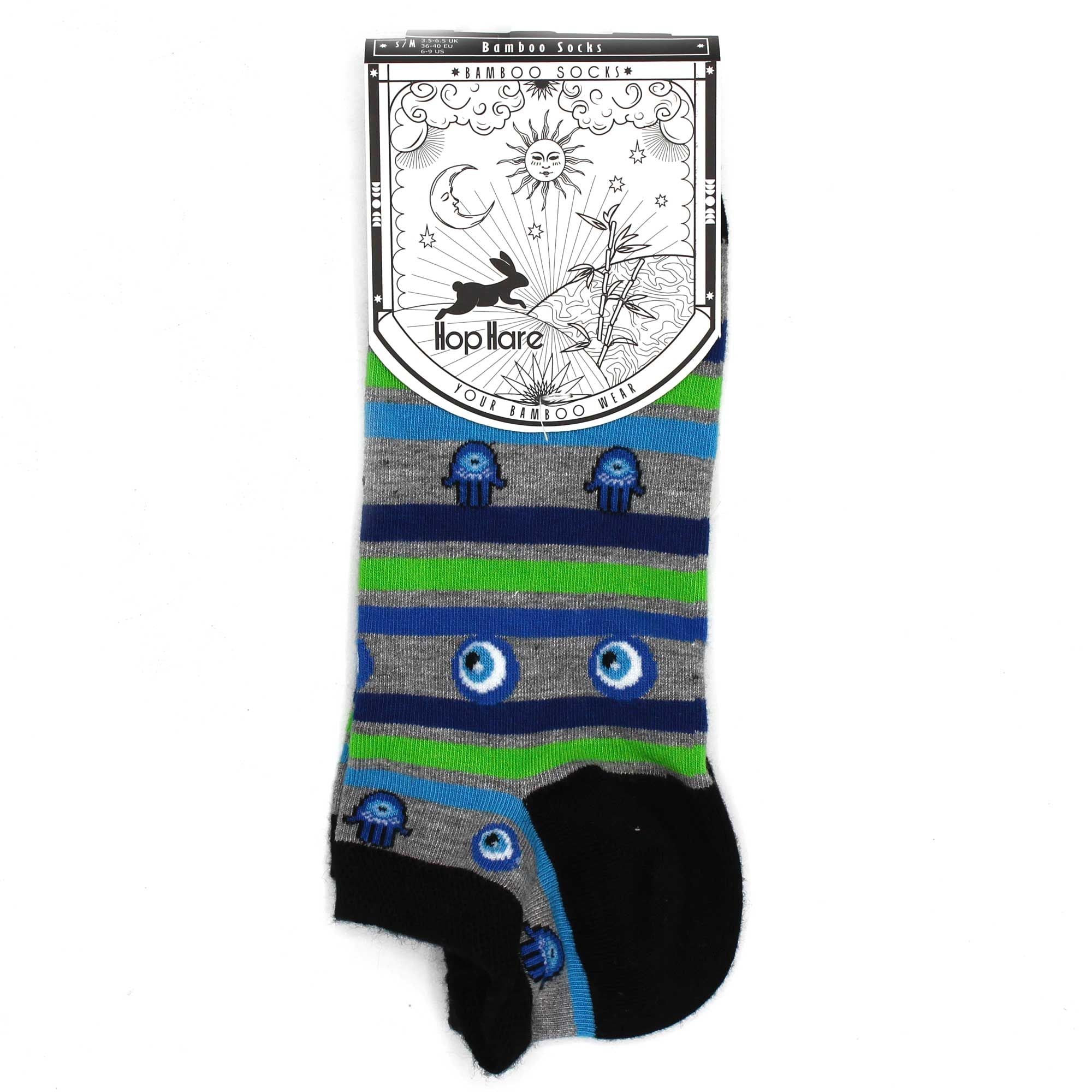 S/M Hop Hare Bamboo Socks Low Evil Eye & Hamsa Design 3.5 6.5