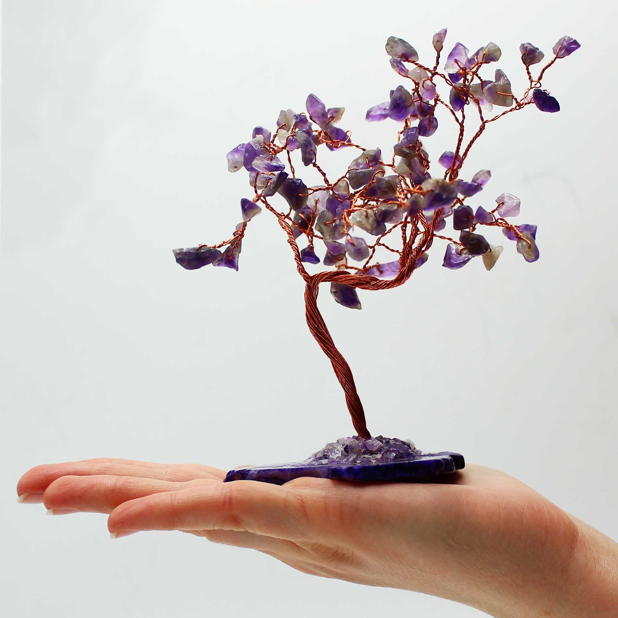 Large Amethyst Gemstone Tree on Natural Agate Base 100 Stones