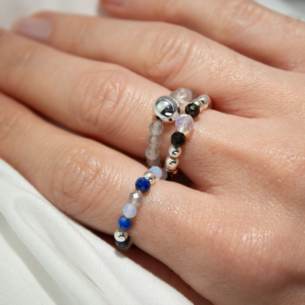 Nymph Spirit Gemstone Ring Set with Northern Lights Inspiration