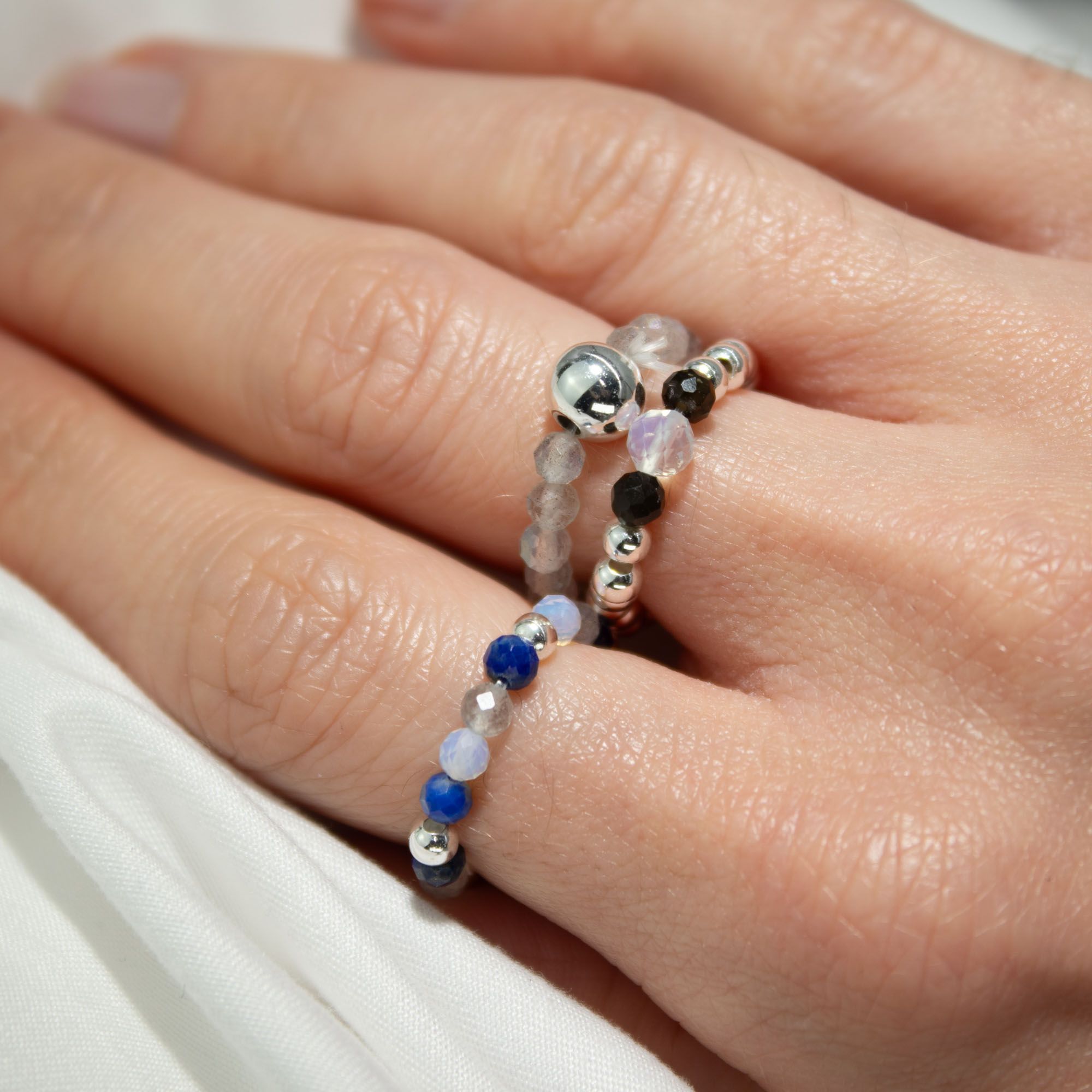 Nymph Spirit Gemstone Ring Set with Northern Lights Inspiration
