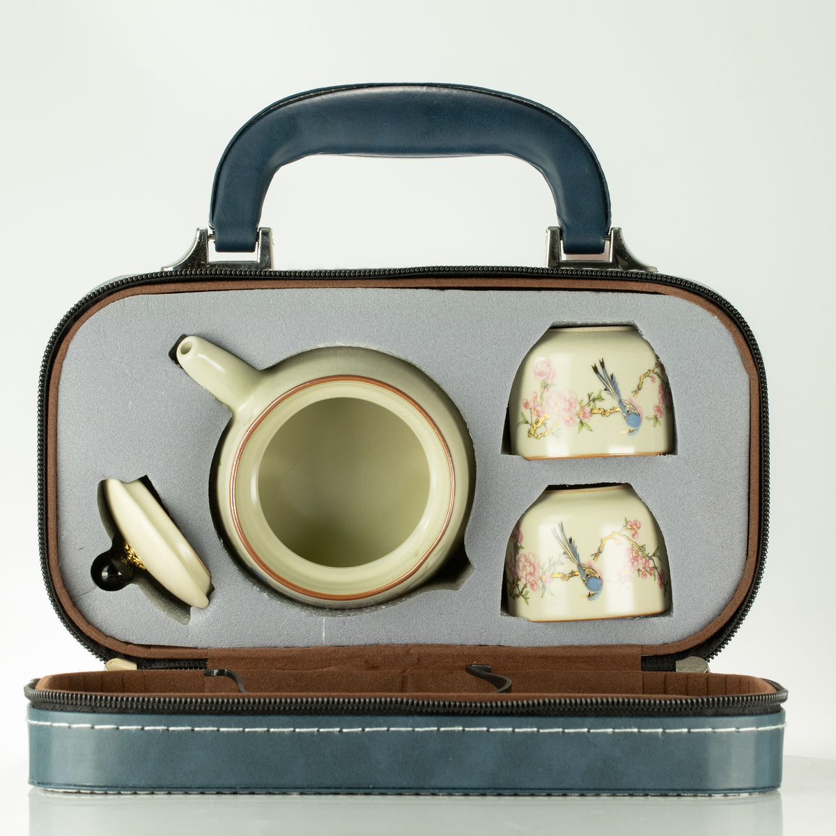 Travel Teapot Set & Two Cups - Blue Bird Qing Dynasty
